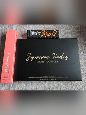 Benefit They're Real Mascara with Supreme Nudes Palette and Pink Lip Balm